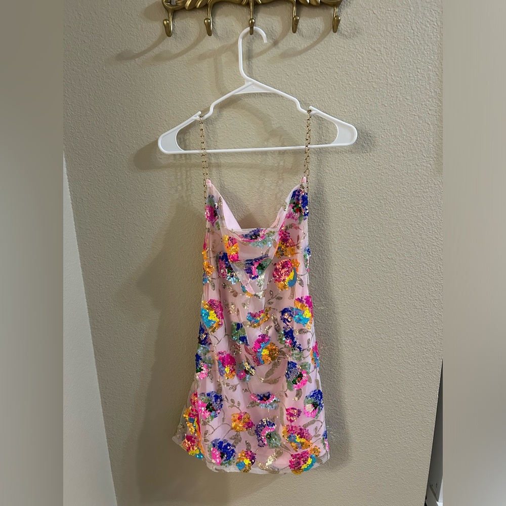 Floral Sequin Multicolor Mini Dress